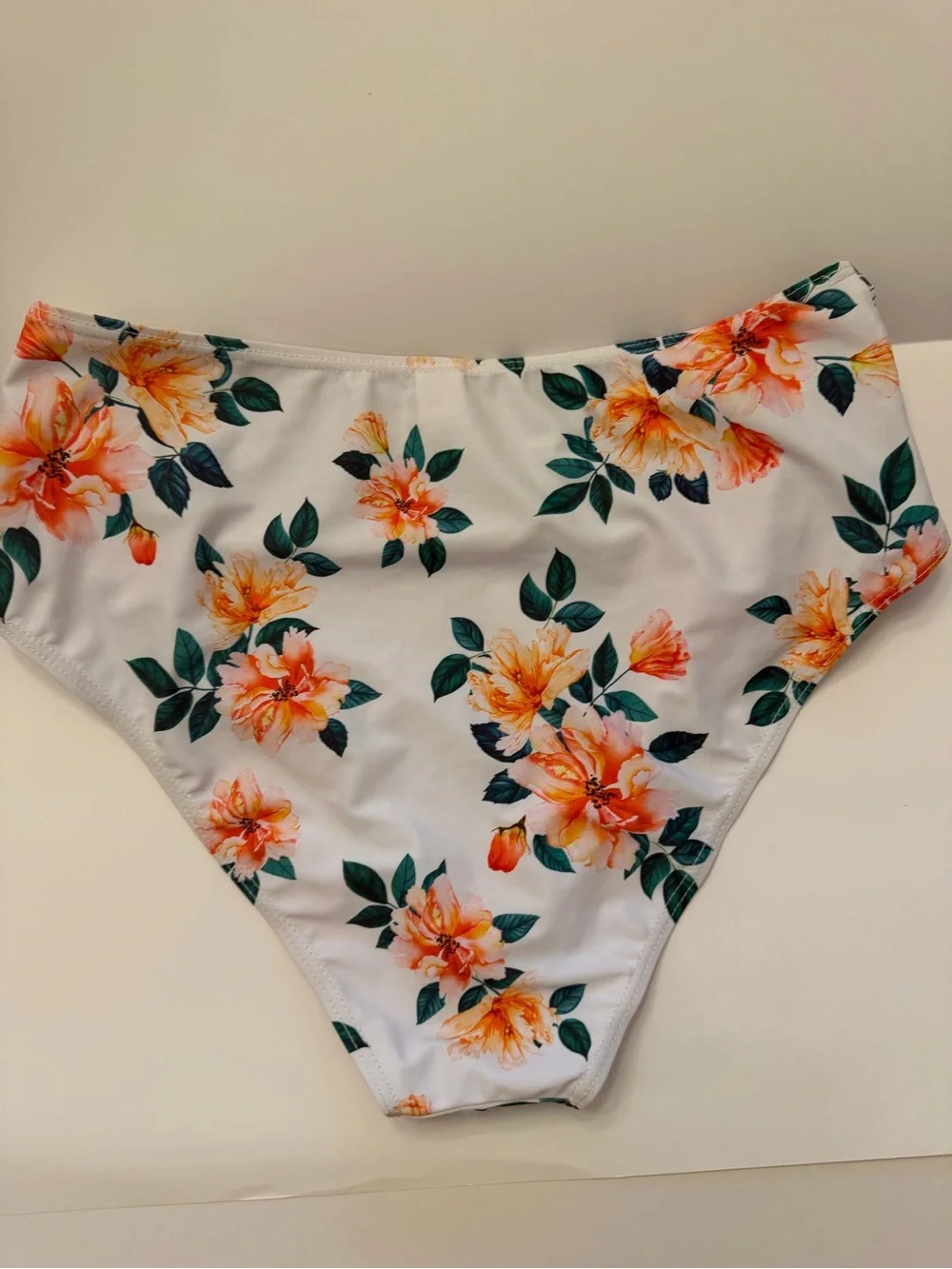 High-Rise Floral‎ Bikini Bottom in White and Orange